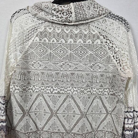 Vanity M Lace Mixed Knit Hoodie Cowl Neck Boho Top - Picture 4 of 8